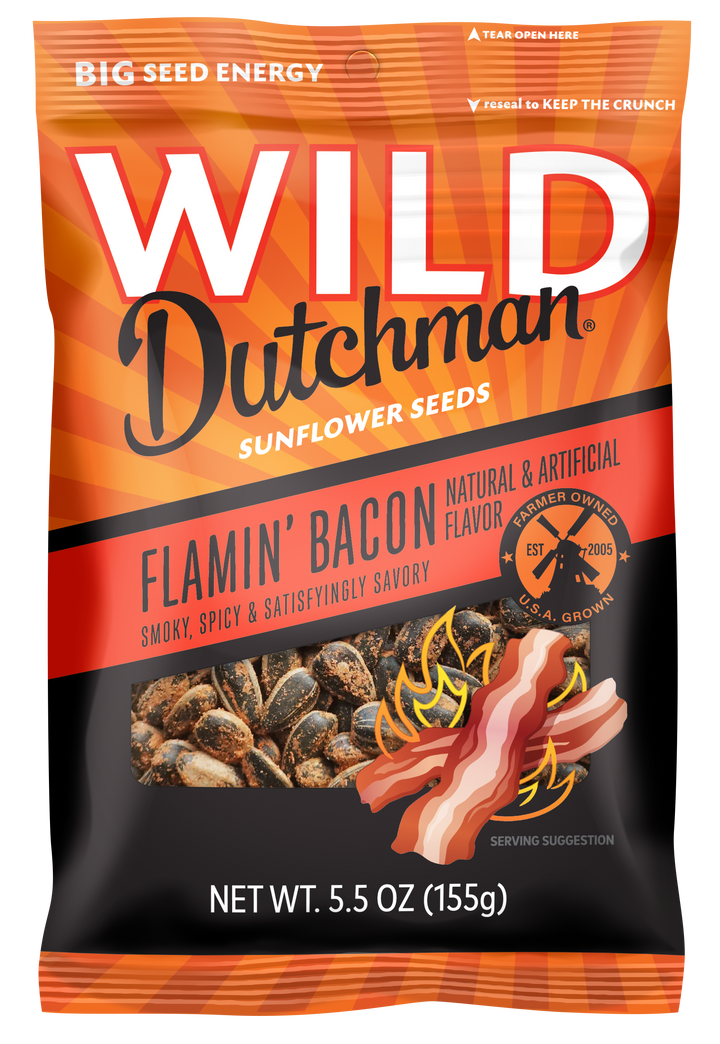 FLAMIN' BACON FLAVORED SUNFLOWER SEEDS • 5.5 OZ/12 pack