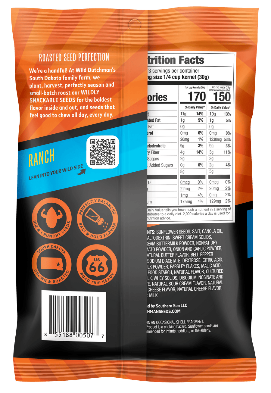 RANCH FLAVORED SUNFLOWER SEEDS • 5.5 OZ/12 pack