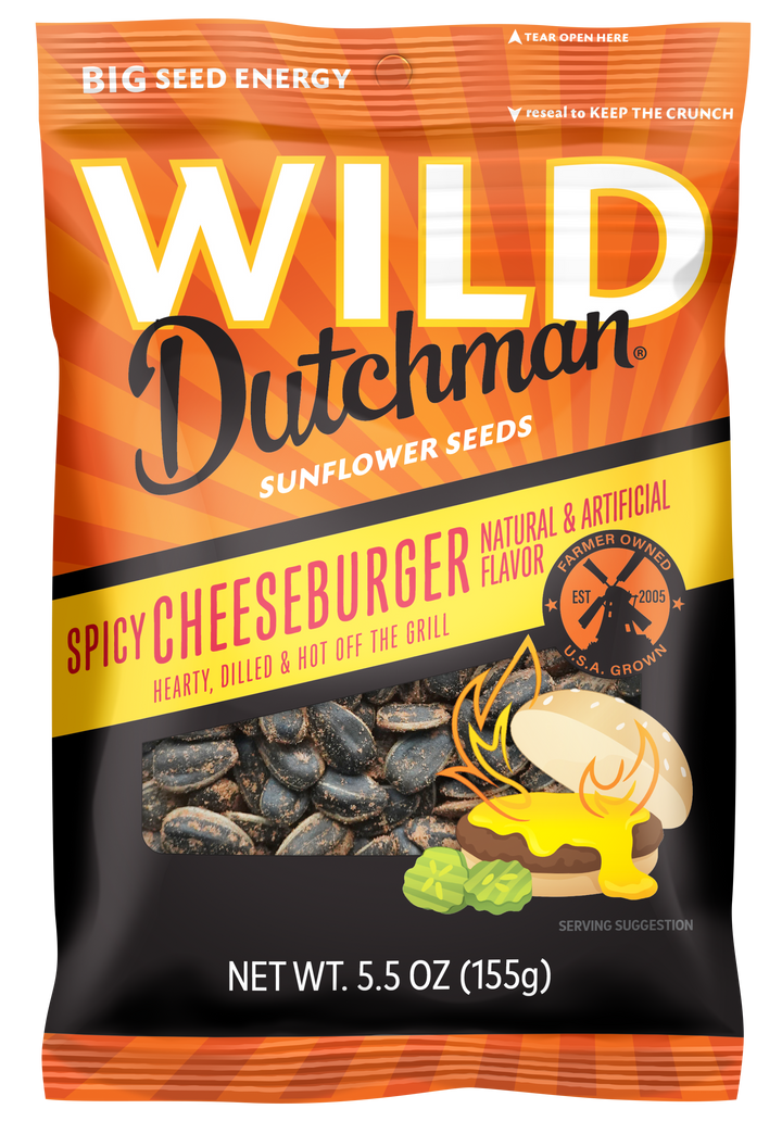 SPICY CHEESEBURGER FLAVORED SUNFLOWER SEEDS • 5.5 OZ/12 pack